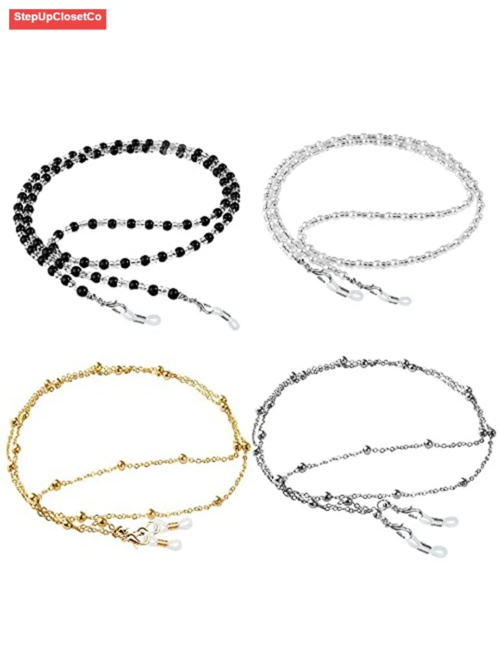 Eyeglass Chains for Women Glasses Strap Holder Lanyard 4 Pack Metal Bead